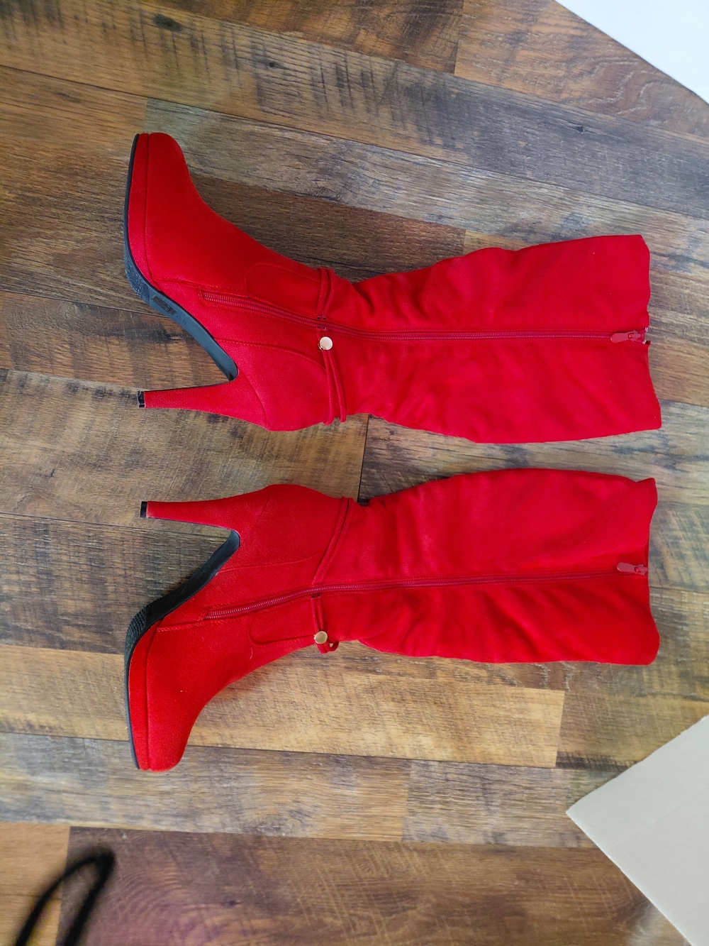 Dream Pairs Red Knee-High Stiletto Boots with Rhinestone Strap - Picture 4 of 9